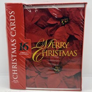 New Christmas Cards Happy Holidays Merry Christmas Red Poinsettias Set‎ Of 15